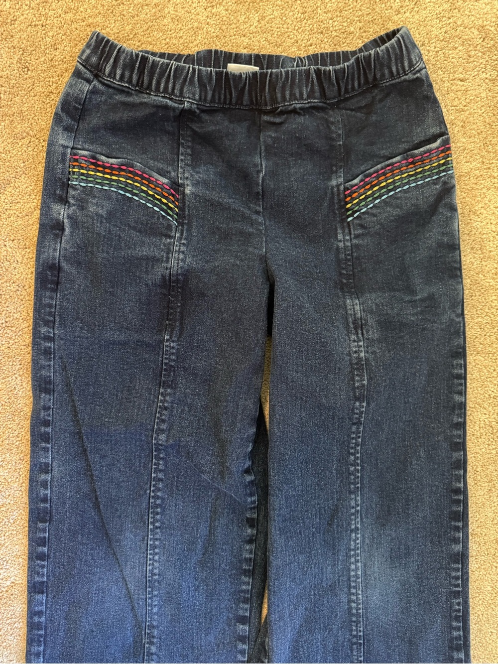 Hanna Andersson Dark Blue Straight Leg Jeans Rainbow Stitching Sz 12